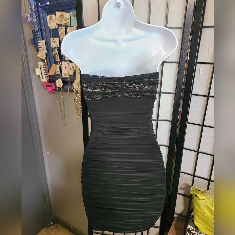 FOREVER 21 Strapless Lace Ruched Bodycon S - Picture 2 of 8